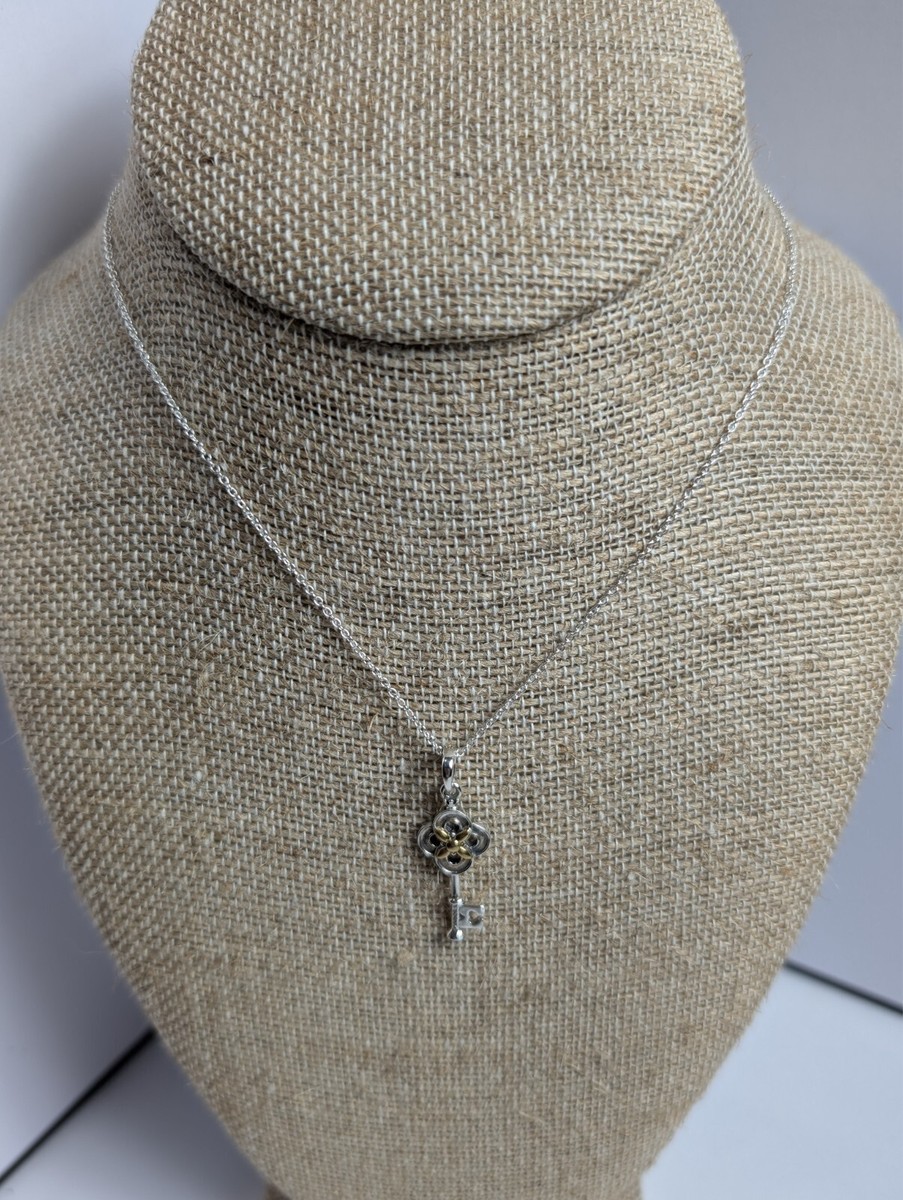 Authentic Pandora Pendant Necklace, Key and Flower Two-Tone