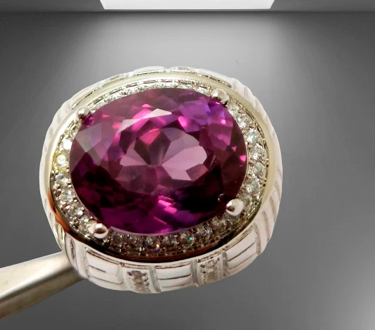 Anel masculino S de pedra preciosa corte oval mudança de cor alexandrita natural tamanho 11 - Imagem 4 de 4