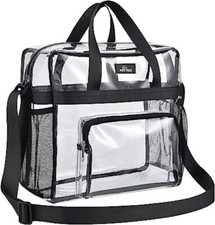 Large Clear Tote Lunch Bag with Adjustable Strap and Front Storage Compartment