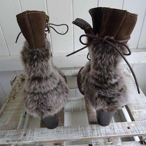Damenschuhe 38 Damenstiefel elegant Stiefelette braun Boots Pelz Blockabsatz - Bild 10 von 10