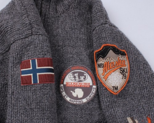 NAPAPIJRI Alaska Ski Patches Strick Wolle 1/4 Half Zip Sweater Pullover Gr. S - Bild 5 von 15