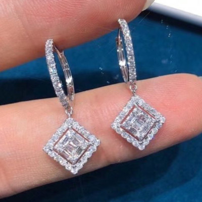 2Ct baguette Cut Lab Created Diamond Dangle Earring In 14k White Gold Plated