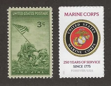 U.S. MARINE CORPS (USMC) - 1945 IWO JIMA FLAG RAISING + 250th ANNIVERSARY STAMPS