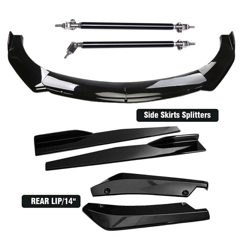 For Chrysler PT Cruiser Limited Gloss Black Front Bumper Lip Spoiler Side Skirt - Image 2 of 4