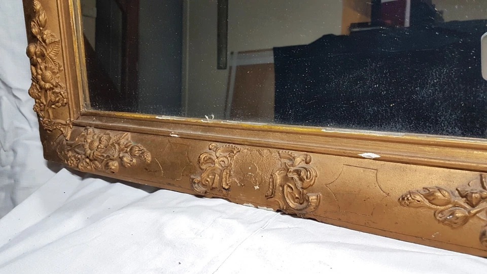 Ancien Grand Miroir rectangulaire Cadre BOIS doré 73x89 cm Style Louis XVI ? - Photo 4/4