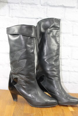 Damenstiefel Lederstiefel Peter Kaiser 1/2 schwarz TRUE VINTAGE 80s 