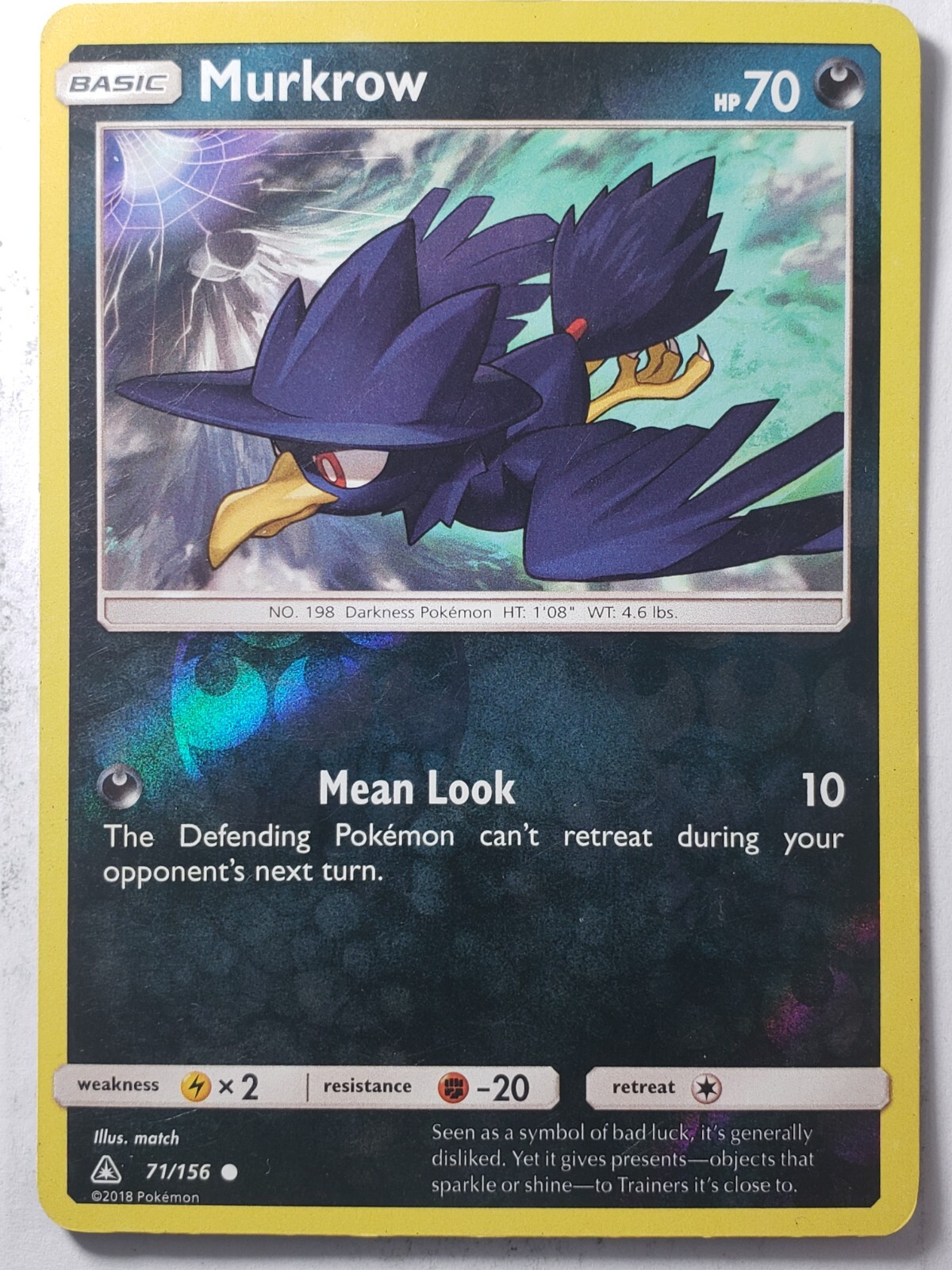 REVERSE HOLO Murkrow 71/159 PL - Ultra Prism Pokemon Card - $2 Combined Shipping