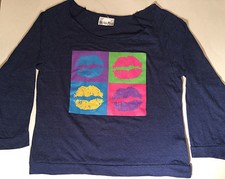 Hannah Sky Blue Four Square Lips Long Sleeve Top Dennys Boutique Made in the USA