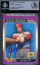 Joe Torre Beckett BAS Signed 2001 Upper Deck Decade 1970's Autograph