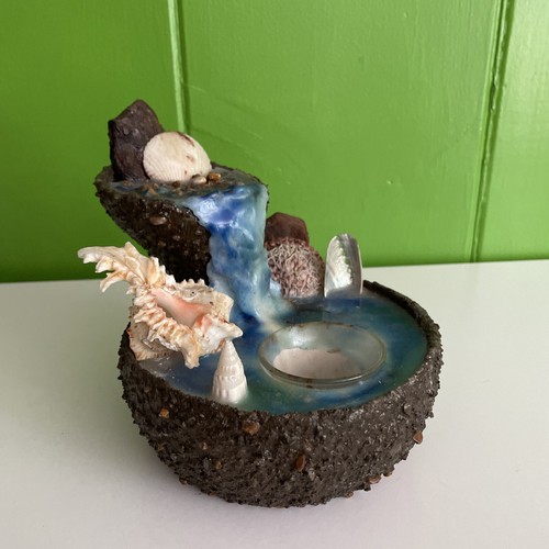Vintage Handmade WAX Candle votive holder tiki souvenir REAL SEA SHELLS beach
