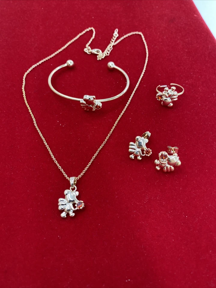 14k золото заполненное 4 p.c детский набор цепочка серьги кольцо и браслет с красным камнем - Изображение 2 из 2