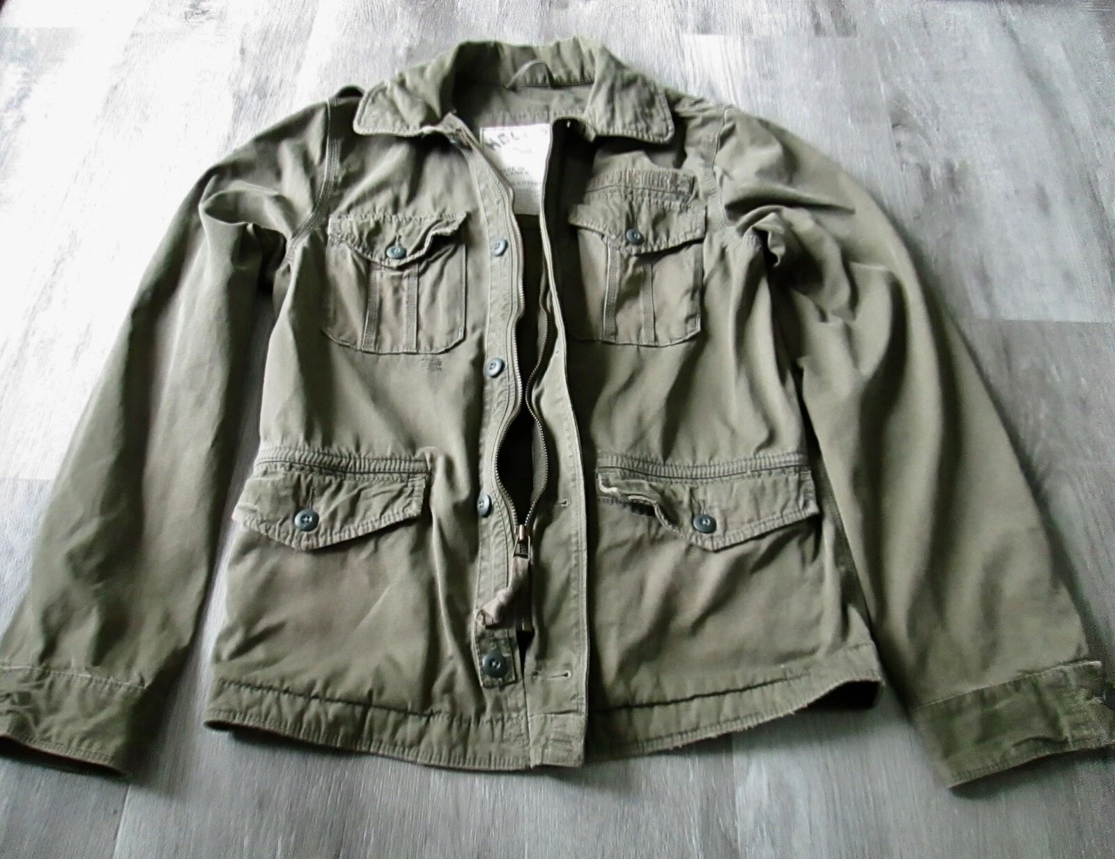 VTG HOLLISTER FULL ZIP/BUTTON ARMY GREEN JACKET UTILITY MILITARY SZ M