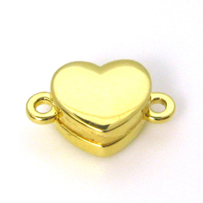 Gold Plated Sterling Silver Smooth Shiny Heart Clasp - Magnetic Clasp Toggle Set