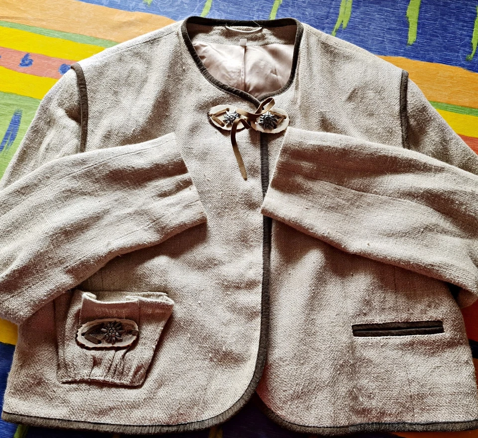 КУРТКА ВИНТАЖНЫЙ TRACHTEN TYROL OKTOBERFEST DIRNDL ЛЬНЯНОЕ ЖЕНСКОЕ ПАЛЬТО: США 12/ЕС 40 - Изображение 4 из 4