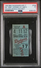 DON DRYSDALE MLB DEBUT TICKET CAMPANELLA HR#210 OPENING DAY 4/17/1956 DODGER PSA