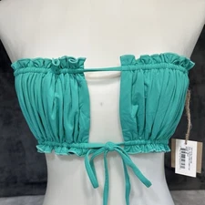 Free People + Toast Swim Sz M Ruffle Bandeau Bikini Top In Maui Green NWT