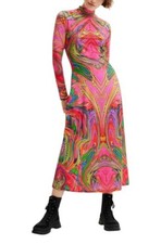 DESIGUAL Heather Damenkleid S Mehrfarbig Digitaldruck Langarm Midi