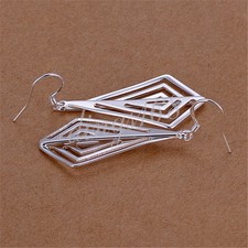 Genuine 925 Sterling Silver Tarnish-Resist Maze Pattern 2" Dangle Earrings P368