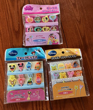 Disney Japan Bento Food Picks Lot Princess Pooh Mickey Minnie Sealed NOS 3 Packs