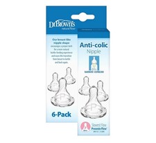 6 Pack Dr. Brown S Natural Flow Preemie Flow Narrow Anti-colic Silicone Nipples
