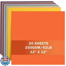 20 Sheets 20 Assorted Colors Cardstock 12" x 12" Card Stock 250gs