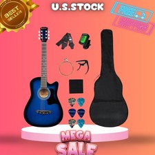 38 Inch Beginner Acoustic Guitar Kit Blueburst with Gig Bag Strap Picks Tuner