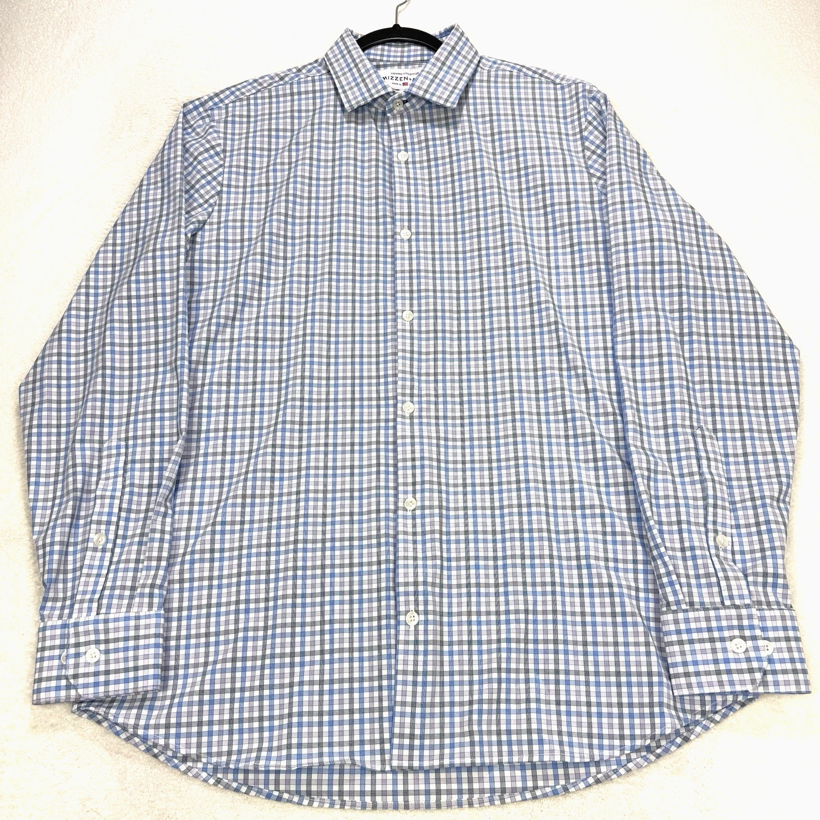 Mizzen + Main Leaward Shirt Men XL Blue Gingham Chck Button Front LS Performance