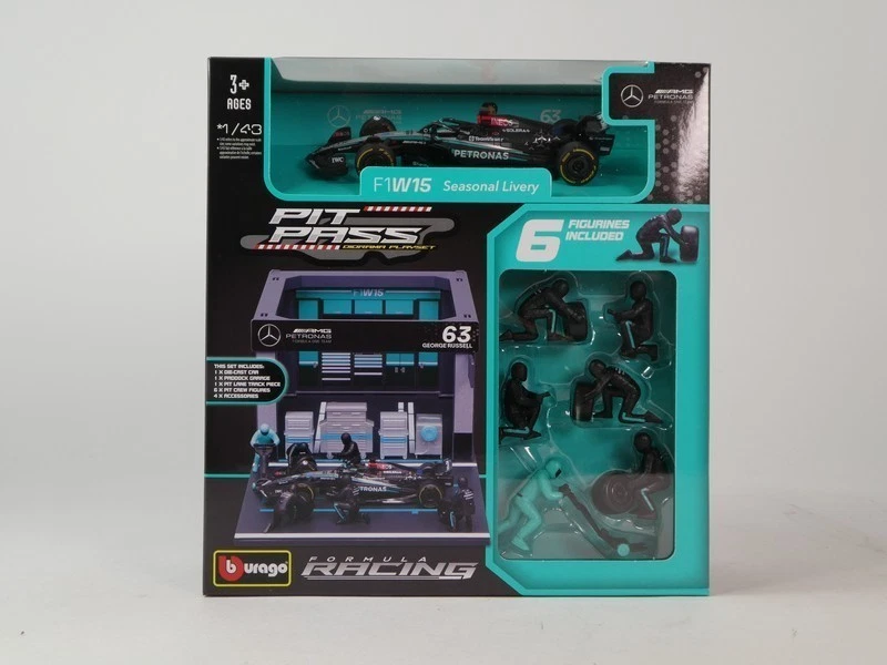 Burago PIT PASS Mercedes AMG F1 W15 #63 George Russell 2024 1/43 18-38452#63 - Immagine 3 di 3