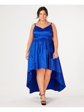 B DARLIN Womens Blue Spaghetti Strap Above The Knee Hi-Lo Dress Plus 16W