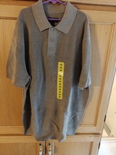 AM5- DKNY Polo Knit Sweater Short Sleeve Ribbed Cuff Men Sz Medium Taupe