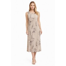 Vtg Floral Midi Dress 1XSleeveless Sheer Overlay Minimalist Boho Forest Fairy
