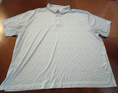 Ben Hogan Performance Polo Shirt 3XL Pink Blue Tropical Drink Cocktail Print Men
