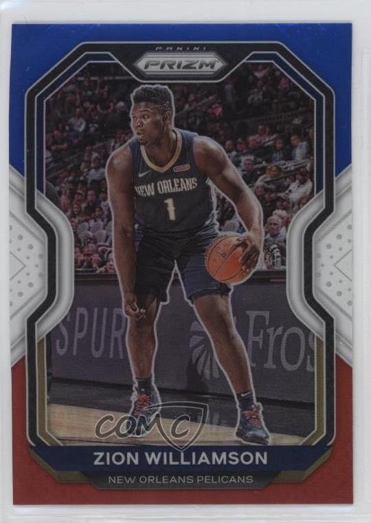 2020-21 Panini Prizm Red White & Blue Prizm Zion Williamson #185 1cx3