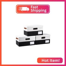 PRANDOM Storage Bins with Lids 3-Pack Linen Fabric Foldable Storage Boxes Orga