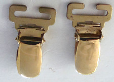 VTG W. GERMANY Set of 2 Suspender Goldtone Brass Clasps w White Pads Collectible