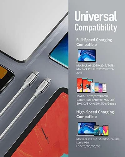 ANKER USB-C 2.0 CABLE POWERLINE+ III 6FT USB-IF CERTIFIED CABLE SILVER - Image 4 of 4