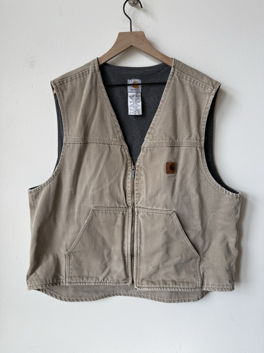 VINTAGE USA Carhartt Vest V19 TAN 2XL Brown Fleece Lined Duck
