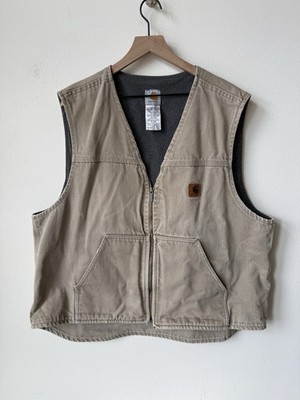 VINTAGE USA Carhartt Vest V19 TAN 2XL Brown Fleece Lined Duck