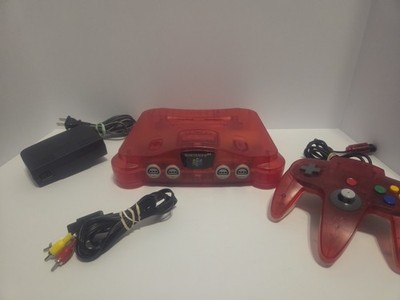 Nintendo 64 Red Transparent Console with Controller, Cables