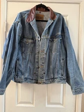 Vintage International Denim Jacket w/ Leather Collar - Men's XL (Made in Canada)