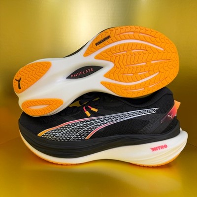 Puma Deviate Nitro 3 Black/Sunset Glow Running Shoes Women's 309708-02 Size 7.5