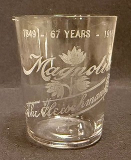 Pre Prohibition Shot Glass Magnolia The Fleischmann Co 1849 – 67 Years 1916