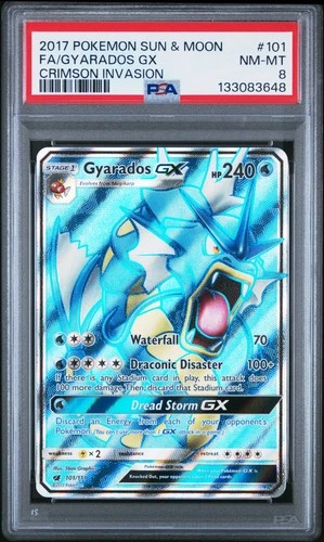 2017 POKEMON SUN & MOON CRIMSON INVASION #101 FULL ART/GYARADOS GX PSA 8