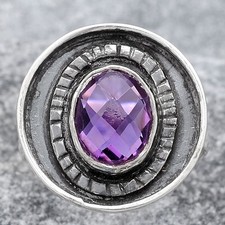 Faceted Natural Amethyst 925 Sterling Silver Ring s.7 Jewelry R-1080