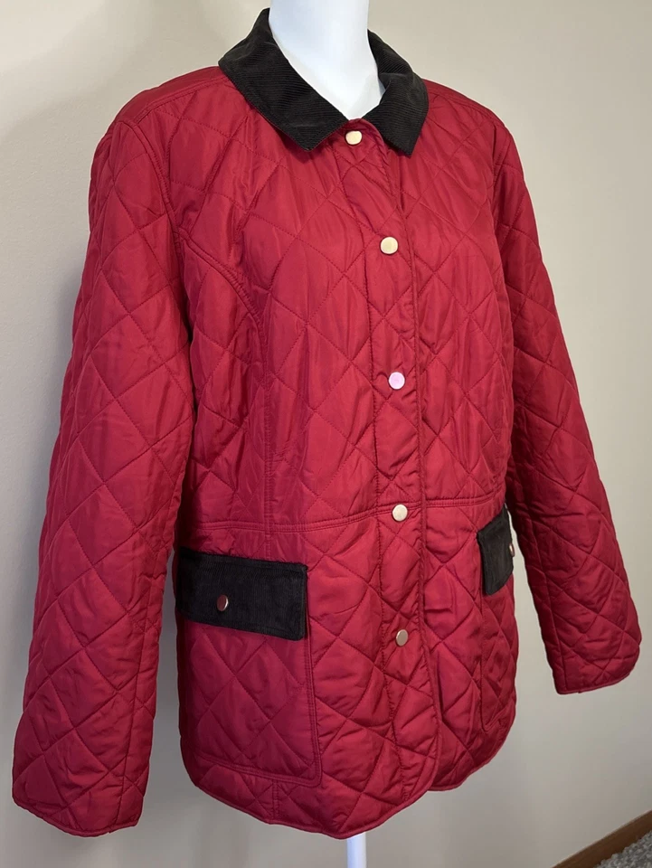 Chaqueta Abrigo Charter Club Rojo Acolchado Granero Marrón Pana Ribete Para Mujer Talla XL Foto 2 de 4