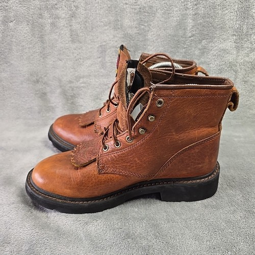 Ariat Cascade Leather Work Boot Womens Size 8 B 31080 Western Ranch Kiltie Lace - Picture 7 of 10