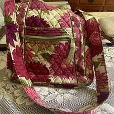 Vera Bradley Floral Crossbody Bag Medium Pink Purple Green Zip Pockets Strap