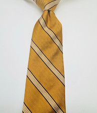 Brooks Brothers Makers Silk Tie Men 60"x3.75" Gold Herringbone Striped REPP NWT