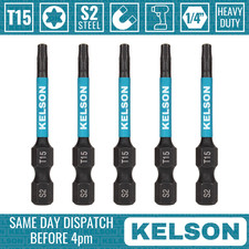 5 x T15 Torx 50mm 2" Impact Screwdriver Bits Star Magnetic 1/4" Universal KELSON