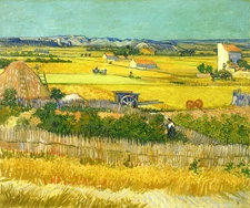 Harvest Landscape with Blue Cart by Van Gogh Hand painted Oil Painting Repro Art